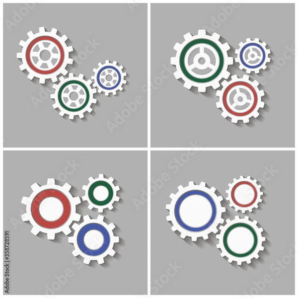 Fototapeta Set of mechanical gears with a shadow. Vector icon