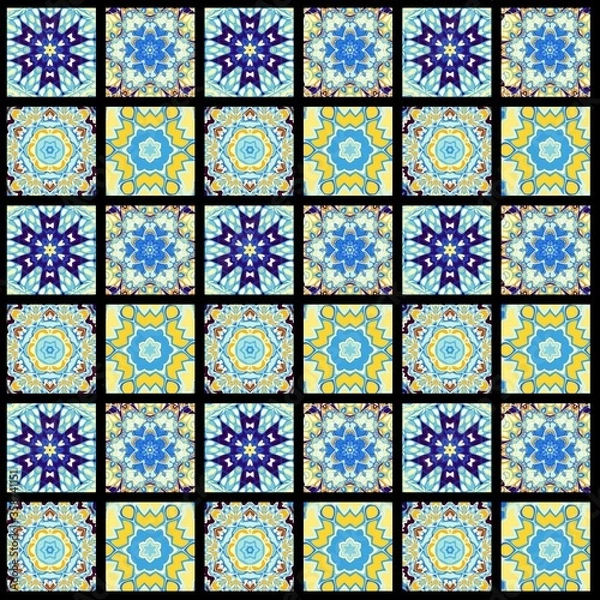 Fototapeta Abstract ornamental decorative pattern of squares. Mosaic art ornamental texture.