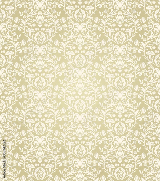 Fototapeta Vintage seamless damask pattern. Tile. Hand drawn background. Wallpaper in Turkish style. Islam, Arabic, Indian, Ottoman motif. Template greeting card, invitation, advertising banner, brochure.
