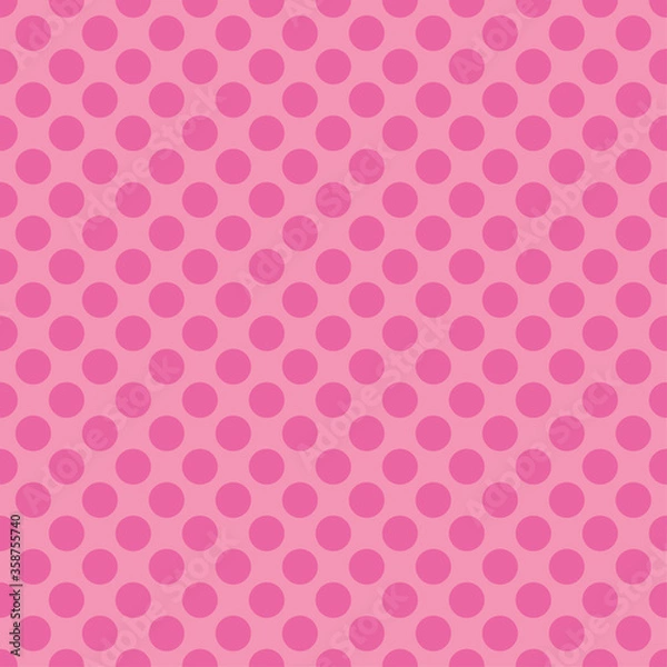 Fototapeta Seamless pink polka dot pattern of flamingo color spots on rose background. Poster background or t-shirt textile graphic design. / wallpaper, wrapping paper. 