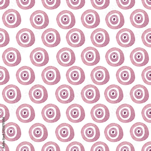 Fototapeta Seamless pattern, polka dot fabric, hand drawn watercolor dot on white background