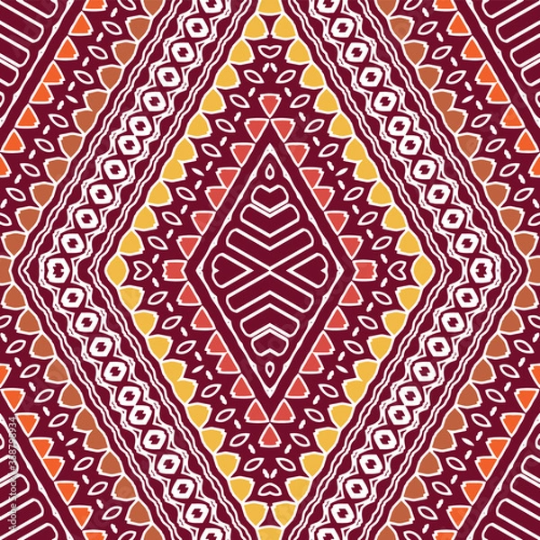 Fototapeta Beautiful colorful tribal inspired geometric vector pattern background.
