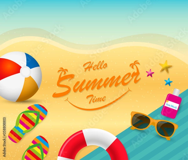 Obraz summer holiday background with beach toys, flip flops