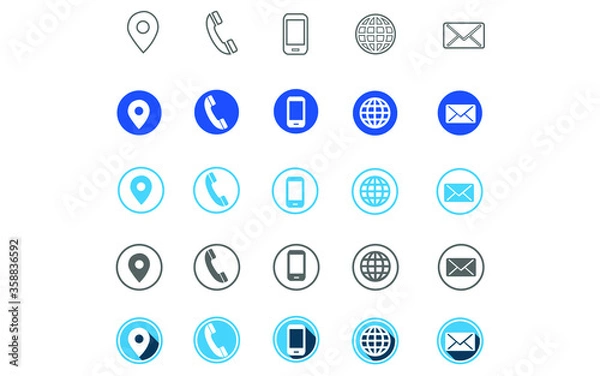 Fototapeta 5 different style contact icons in vector.