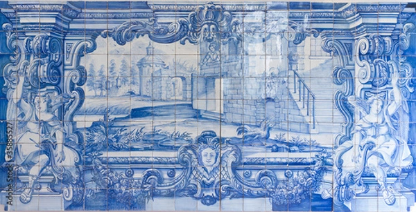 Obraz niebieskie ręcznie malowane płytki, Azulejos