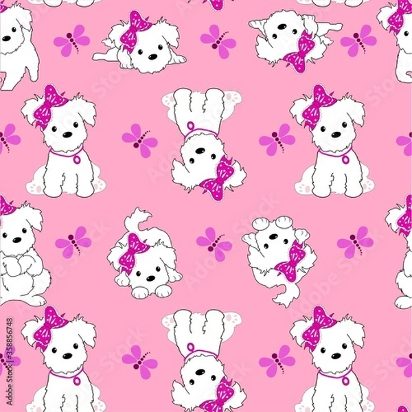 Fototapeta texture seamless cute puppy lapdog white textile for children