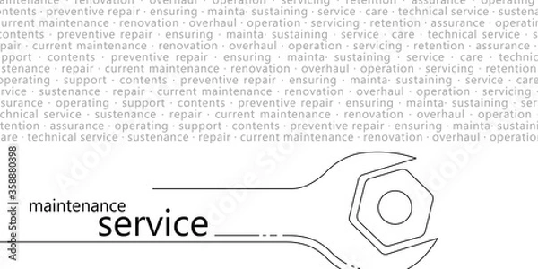 Fototapeta Linear image of the nut and spanner. Isolated vector elements on a white background. The concept of repair, service, customer orientation. You can use it to print business cards, leaflets, and booklet