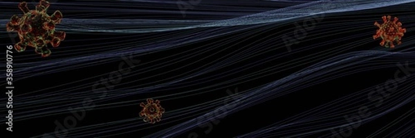 Fototapeta Render with a long background with a virus and dark blue lines