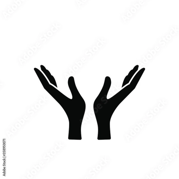 Fototapeta Two hands palm up. Vector icon, black silhouette isolated on white background. Flat minimal design, eps 10. Concept: keep, support, take care, protect.