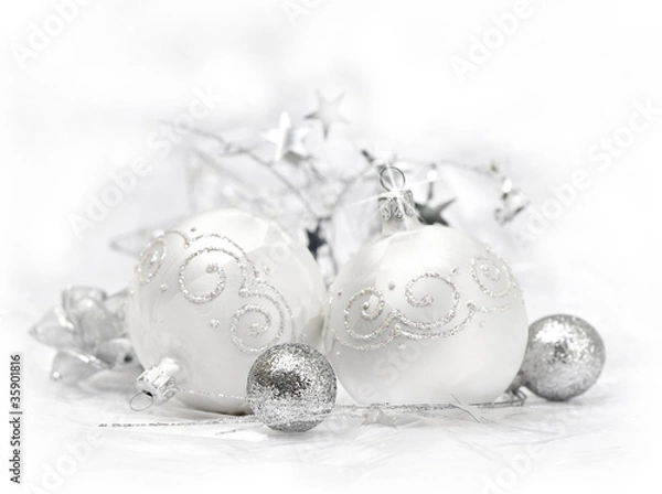 Obraz Silver Christmas decoration elements isolated on white