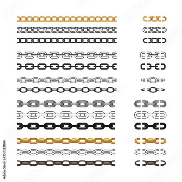 Obraz Chain brush set, vector seamless and isolated metal chain parts and element. graphic illustration.