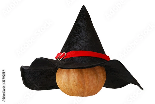 Obraz Small Halloween pumpkin in witch hat