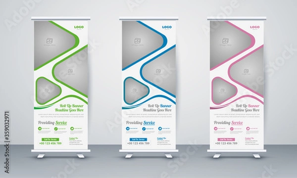Obraz Modern Exhibition Advertising Trend Business Roll Up Banner Stand Poster Brochure flat design template creative concept. Modern business roll up banner design template