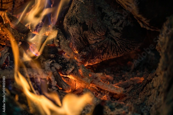 Fototapeta Burning coals from a fire abstract background