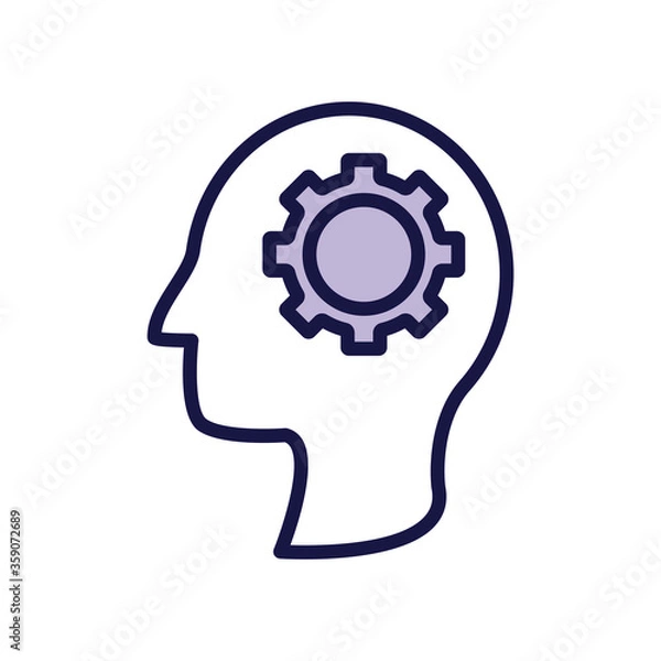 Fototapeta head human profile with gear line style icon