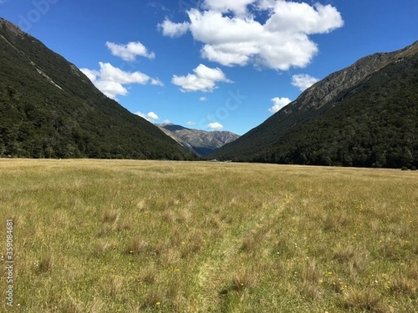 Obraz high mountain landscape gold grass