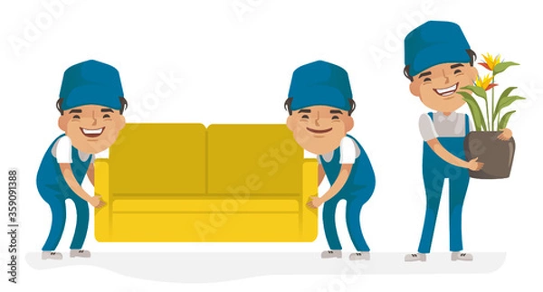 Obraz Delivery Services. Delivery man holding box or product. Deliveryman uniform isolated.