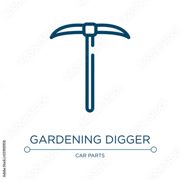 Fototapeta Gardening digger icon. Linear vector illustration from toolbox collection. Outline gardening digger icon vector. Thin line symbol for use on web and mobile apps, logo, print media.