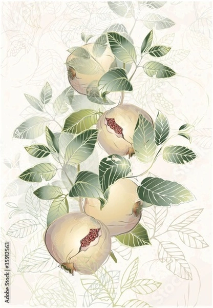 Fototapeta Greeting card with garnet tree.