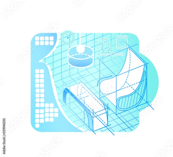 Fototapeta Interior modeling in cyberspace 2D vector web banner, poster