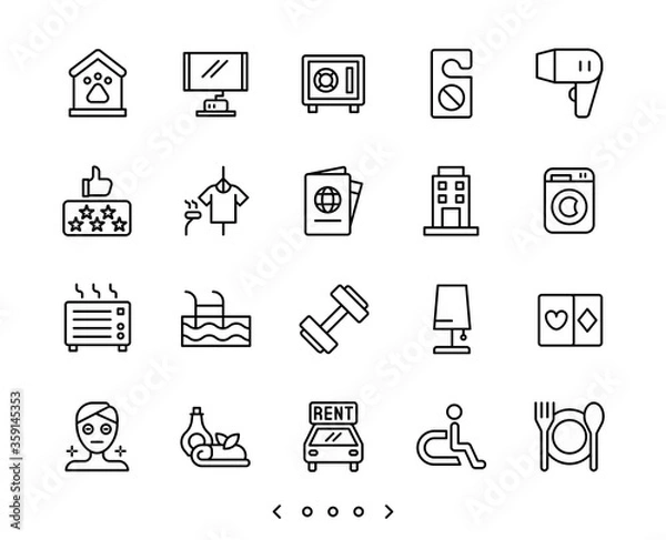 Obraz hotel facility and service line icons set