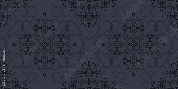 Obraz Black floral damsk onament seamless patternon color background. Design for fabric, apparel textile, book, interior, wallpaper