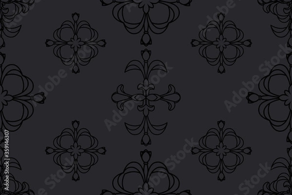Obraz Black floral damsk onament seamless patternon color background. Design for fabric, apparel textile, book, interior, wallpaper