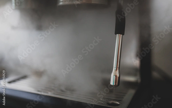 Obraz Coffee Machine Steamer wand with steam around the home espresso machine