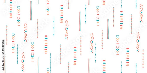Fototapeta Seamless hand drawn geometric pattern with national striped color background. Ornamental traditional, ethnic. Great for fabric and textile, wallpaper, packaging.