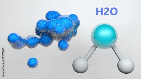 Obraz H2O Water formula.  3D rendering