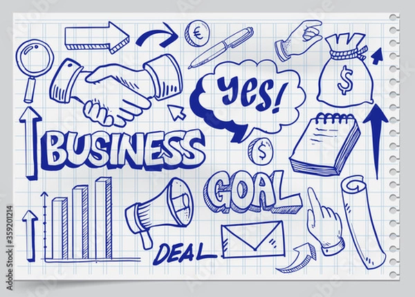 Fototapeta Business Idea doodles icons set. Vector illustration. isolated on white background.