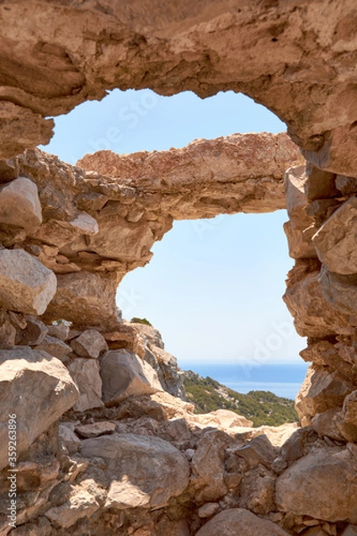 Fototapeta Ruins of the castle of Monolithos on Rhodes island. Greece