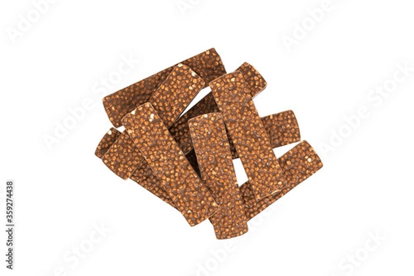 Obraz chopped chocolate with rice on white background