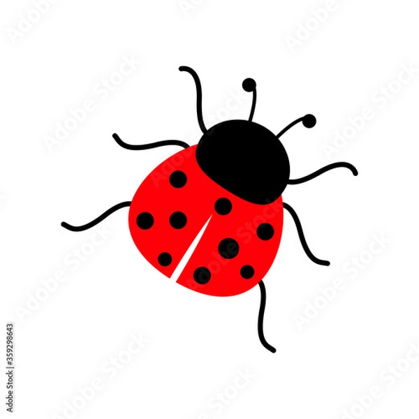 Fototapeta Ladybug Illustration Red And Black Beetle With Dots Cartoon Isolated Vector Icon