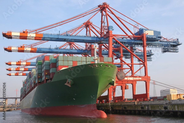 Fototapeta Zamrażający statek na terminalu kontenerowym