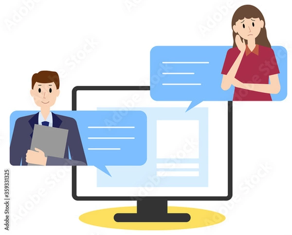 Obraz テレビ会議システムで相談する人々のイラスト