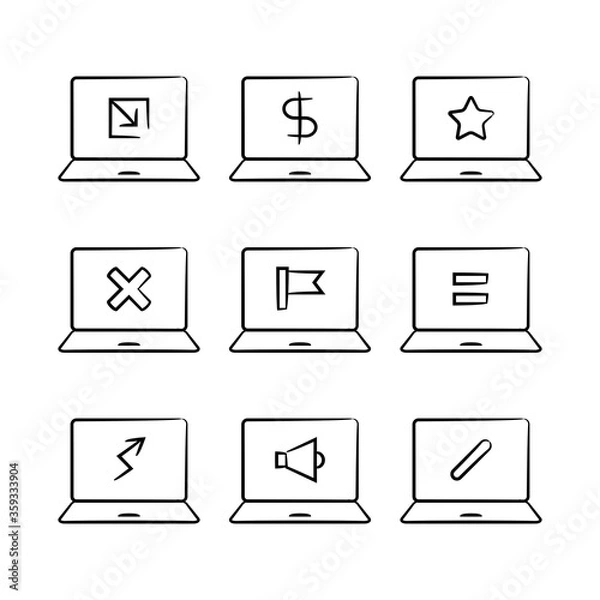 Fototapeta hand drawn laptop and web user interface icons set