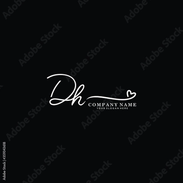 Fototapeta DH initials signature logo. Handwriting logo vector templates. Hand drawn Calligraphy lettering Vector illustration.
