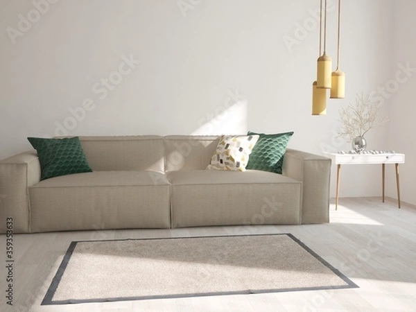 Fototapeta modern room with sofa,pillows,table with vase interior design. 3D illustration