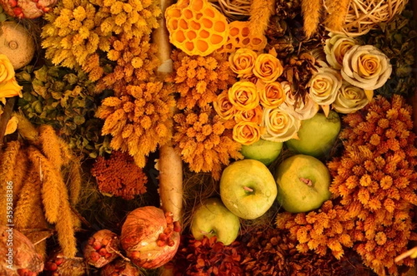 Obraz ドライフラワーとフルーツ