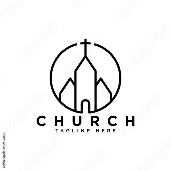 Obraz church building with christian symbol logo 