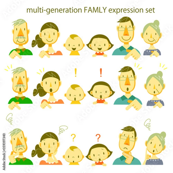 Fototapeta シンプルファミリー　三世代　表情セット