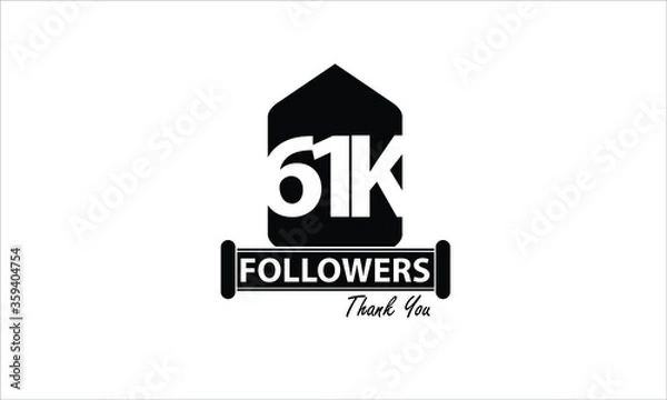 Fototapeta 61K,61.000 Followers Thank you. Sign Ribbon All Black space vector illustration on White background - Vector