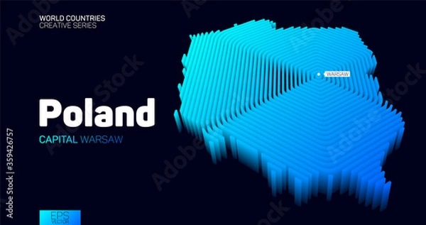 Fototapeta Isometric map of Poland with blue hexagon lines