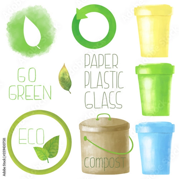 Fototapeta set of zero waste element.  Recycle concept and icons