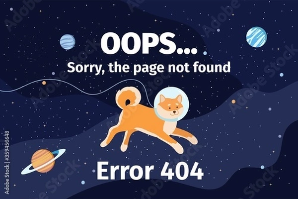 Fototapeta 404 error page vector template for website. Page not found with space background.