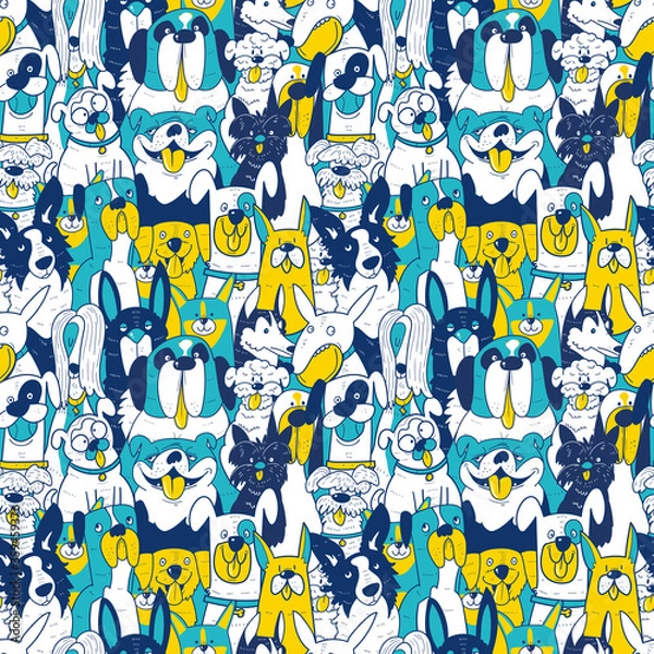 Fototapeta Vector dogs different breeds seamless pattern