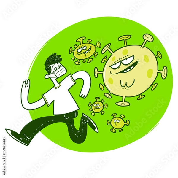 Fototapeta Man runs from COVID-19 virus