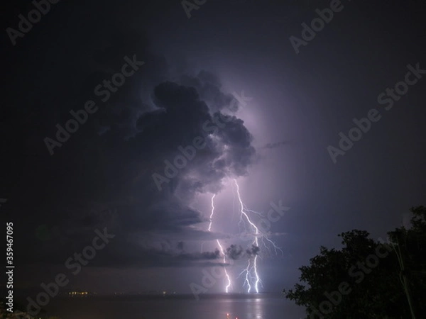 Fototapeta Thunderstorm in Tuscany sea