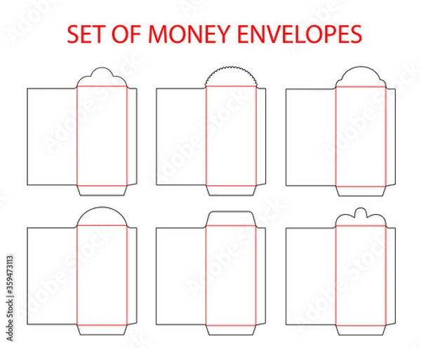 Obraz Money envelopes template set die cut. Red money envelope. Vector template for red packet - Ang Pau. Line folder for die cutter. Mock up for design Chinese New Year Money envelope.